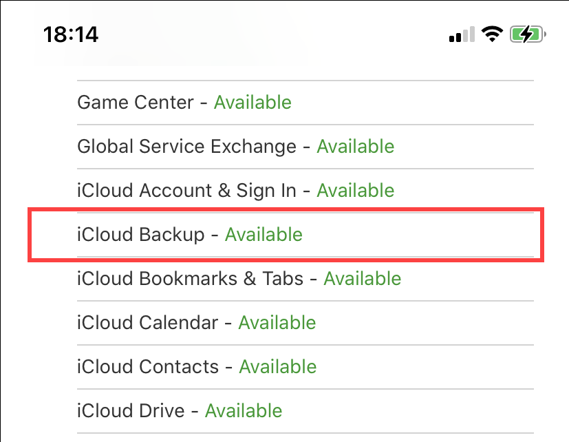 حالة النسخ الاحتياطي على iCloud "متوفرة" 