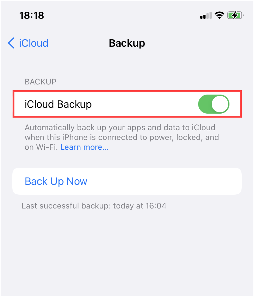 تبديل النسخ الاحتياطي على iCloud