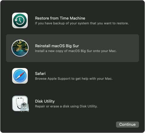 أعد تثبيت خيار macOS Big Sur