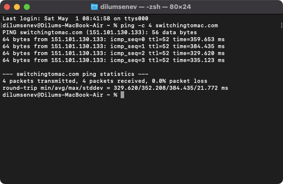 المحطة الطرفية ذات الأمر: ping -c <count> <host>