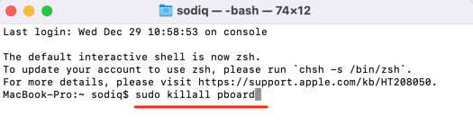 sudo killall pboard
