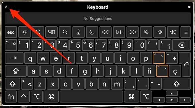 X في الزاوية العلوية اليسرى من لوحة المفاتيح