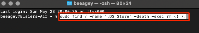 Sudo find / -name ".DS_Store" -عمق -exec rm {} ; 