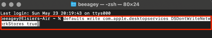 الإعدادات الافتراضية تكتب com.apple.desktopservices DSDontWriteNetworkStores صحيحًا