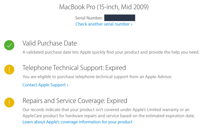 معلومات حول ضمان ماك بوك برو