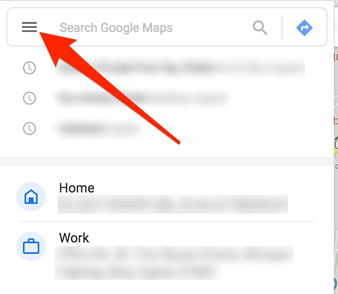 تمكين/تعطيل سجل المواقع في خرائط Google - maps-menu-desktop