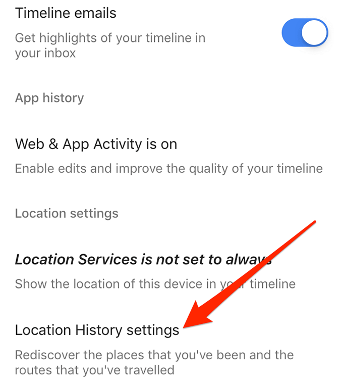 تمكين/تعطيل سجل المواقع في خرائط Google الصورة 12 - location-history-settings-iphone