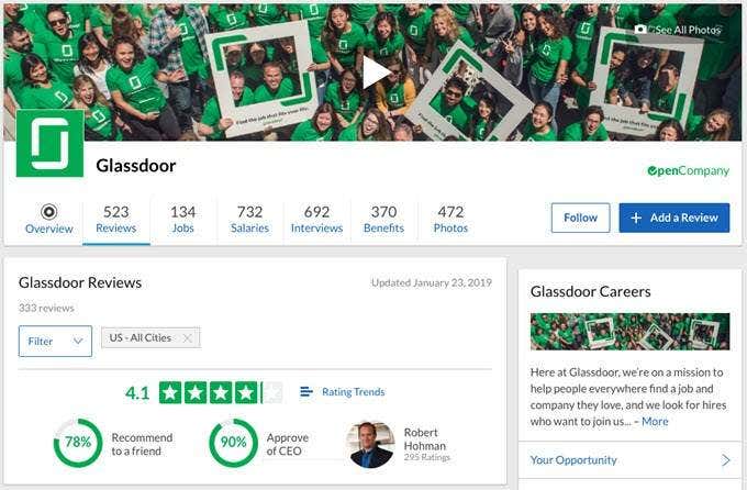 Glassdoor image 2 - glassdoor company page