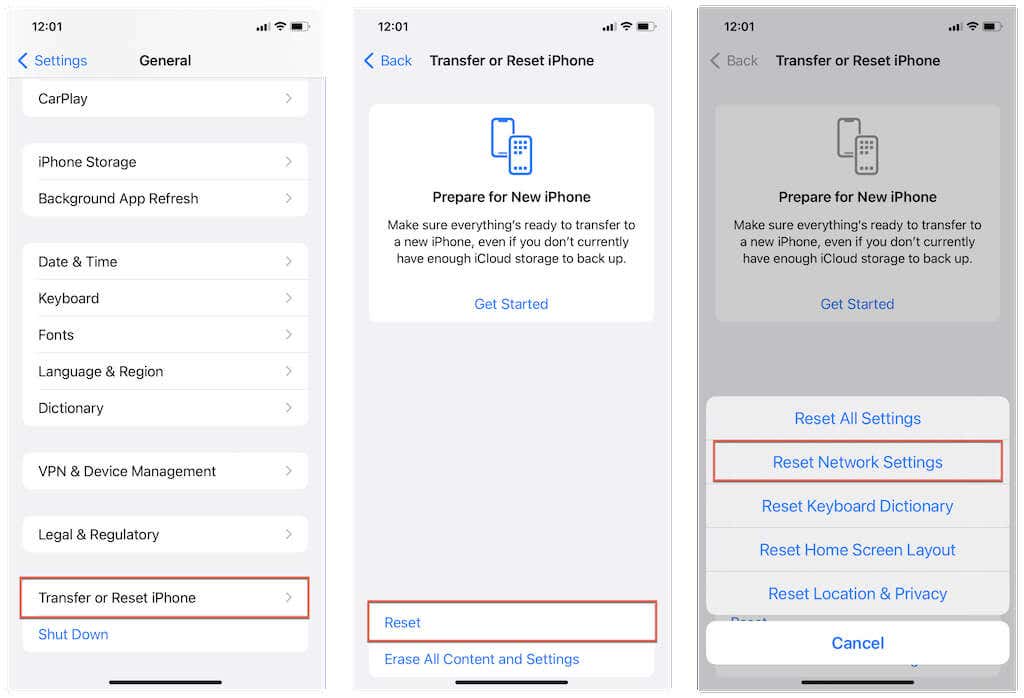 نقل أو إعادة تعيين iPhone > إعادة تعيين > إعادة ضبط إعدادات الشبكة” class=”wp-image-15787″  ></figure>
</div>
<p>بعد إعادة ضبط إعدادات الشبكة، يجب عليك إعادة الاتصال بشبكة Wi-Fi يدويًا. سيتم تحديث إعداداتك الخلوية تلقائيًا – اتصل بشركة الاتصالات اللاسلكية الخاصة بك إذا لم يحدث ذلك.</p>
<h2 class=