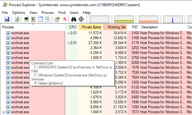 عرض قائمة الخدمات التي تستضيفها عملية svchost.exe في صورة Windows 5