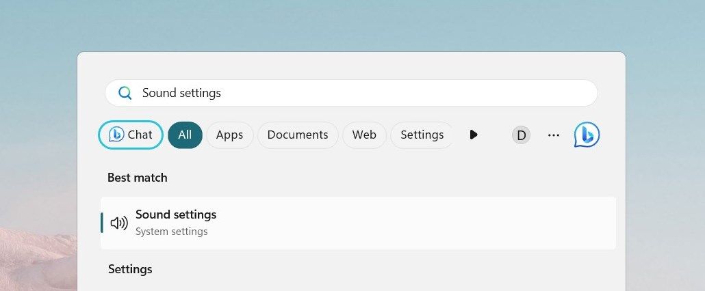 البحث عن إعدادات الصوت باستخدام شريط البحث في Windows