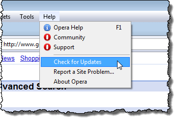 التحقق من وجود تحديثات في Opera