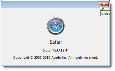 فتح مربع الحوار حول Safari