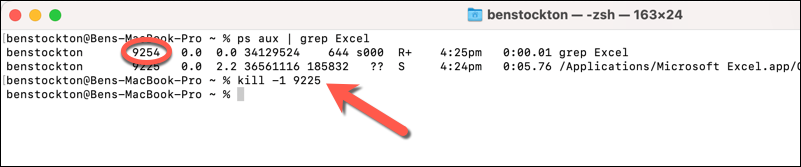 قتل عملية Excel باستخدام Mac Terminal