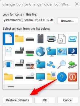 Restaurez les icônes de dossier et de raccourci par défaut.