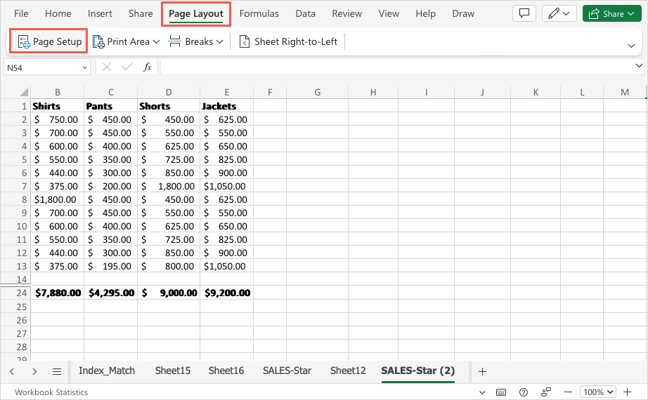 Mise en page dans l'onglet Mise en page dans Excel sur le Web