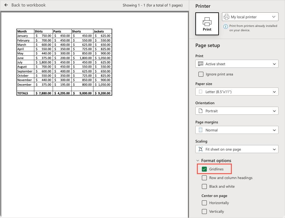 Case à cocher Quadrillage dans Excel sur le Web