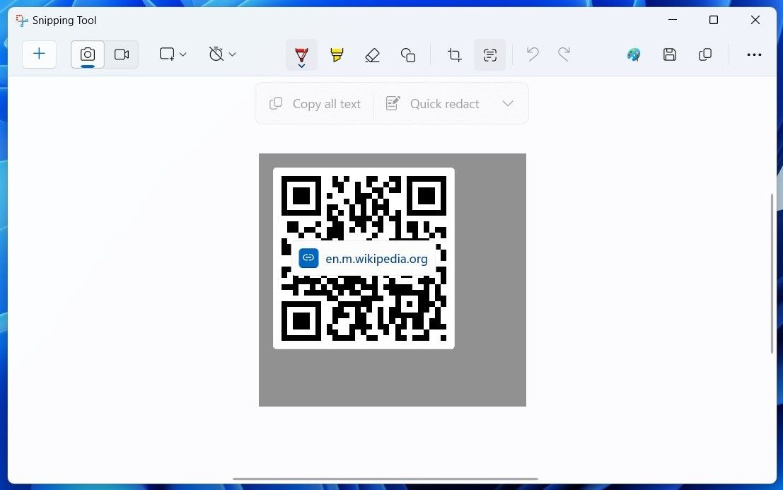 مسح رمز QR ضوئيًا في تطبيق Windows 11 Snipping Tool