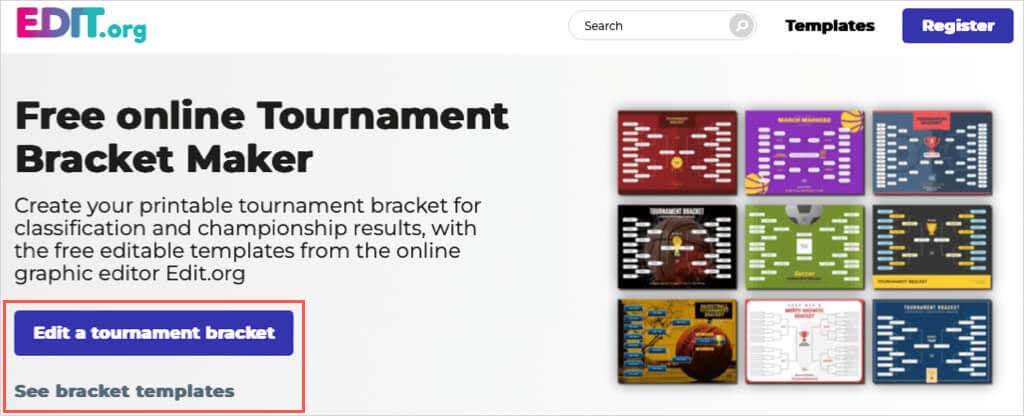 Page principale d'Edit.org avec la sélection des supports - 7-free-tournament-bracket-generators-and-templates-1-compressed