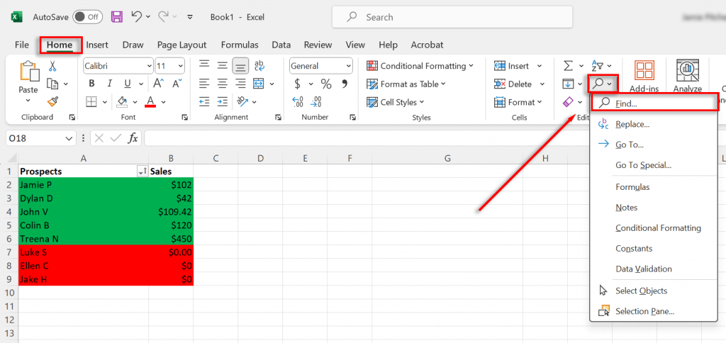 Sélectionnez l'icône en forme de loupe, puis choisissez Rechercher...