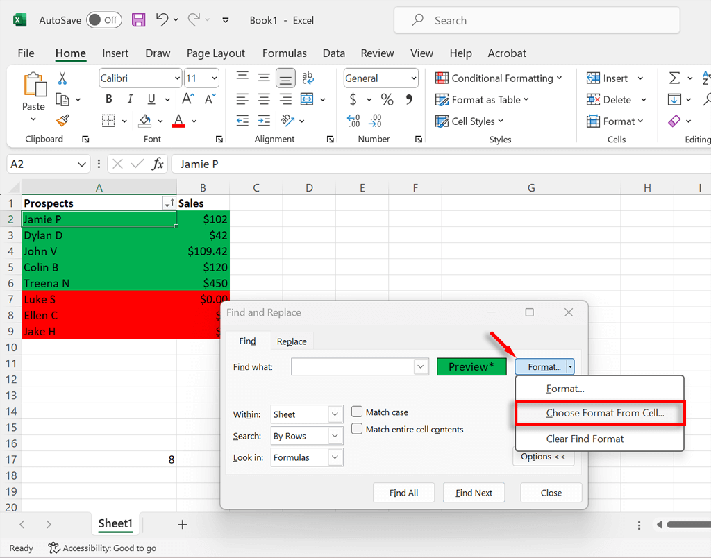 حدد تنسيق...ثم اختر تنسيق من الخلية...