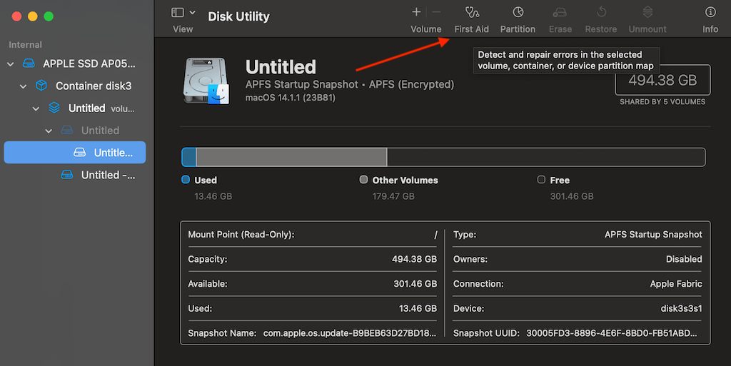 لقطة شاشة لأداة Mac Disk Utility