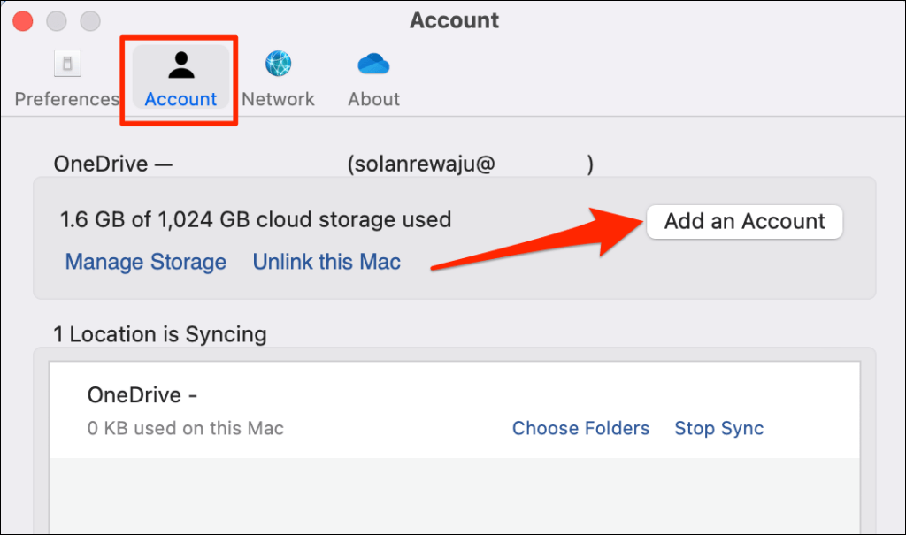 خطوات إضافة حساب في OneDrive على نظام Mac