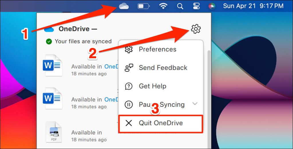 خطوات إنهاء OneDrive على نظام Mac