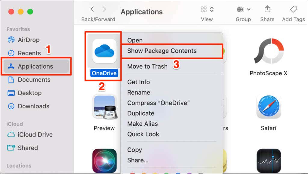 مجلد تطبيق OneDrive على نظام Mac