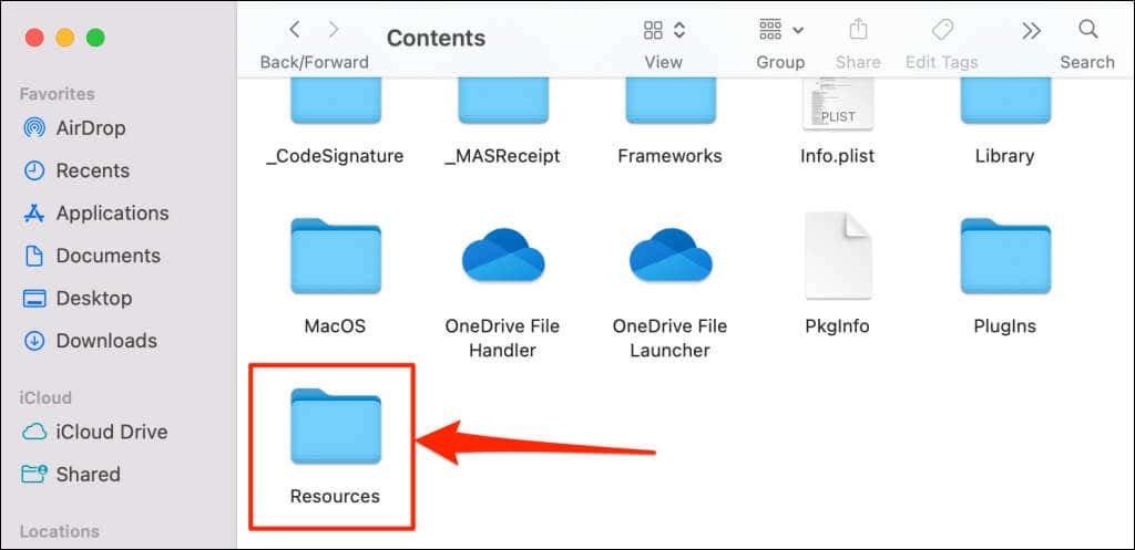 مجلد موارد OneDrive على نظام Mac