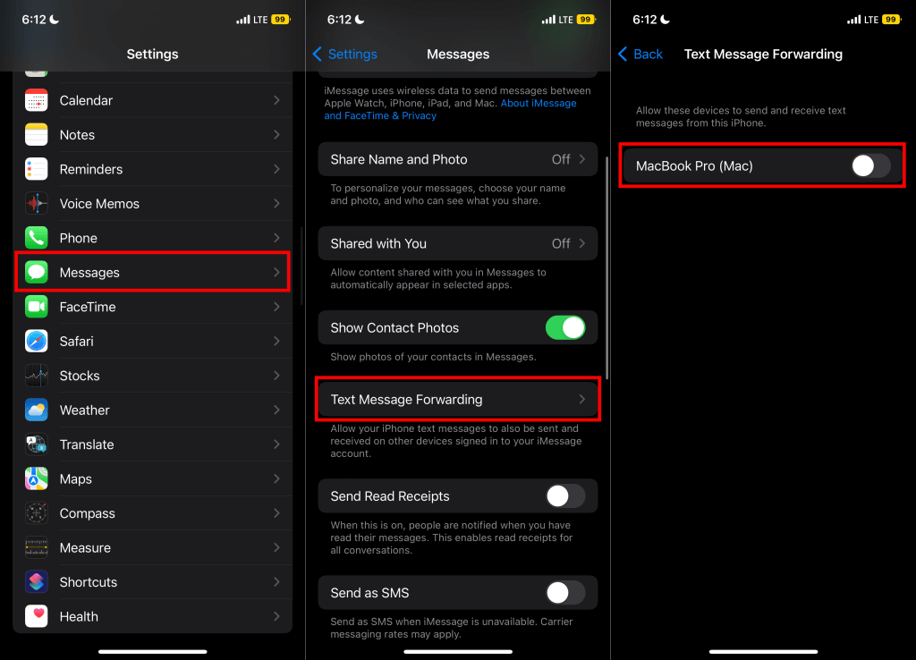 خطوات إيقاف تشغيل إعادة توجيه الرسائل النصية على iPhone