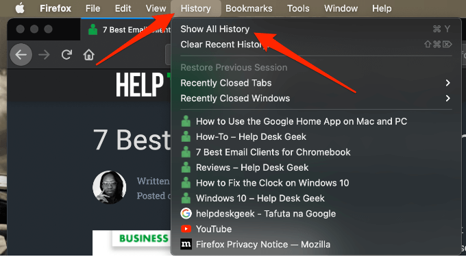 كيفية إعادة فتح علامات تبويب المتصفح المغلقة في متصفحات Chrome وSafari وEdge وFirefox الصورة 17 - 17-كيفية إعادة فتح علامة تبويب المتصفح المغلقة في Chrome-safari-edge-and-firefox-mac-history- شريط القائمة، إظهار كل التاريخ