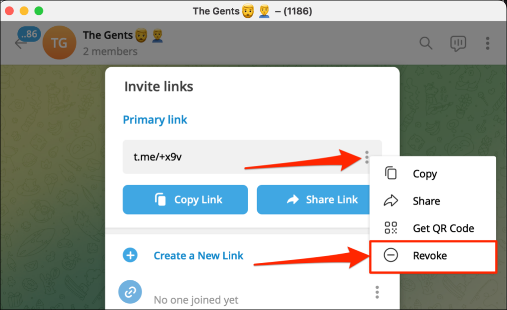 خطوات إلغاء رابط المجموعة في Telegram لنظام التشغيل Mac - صورة