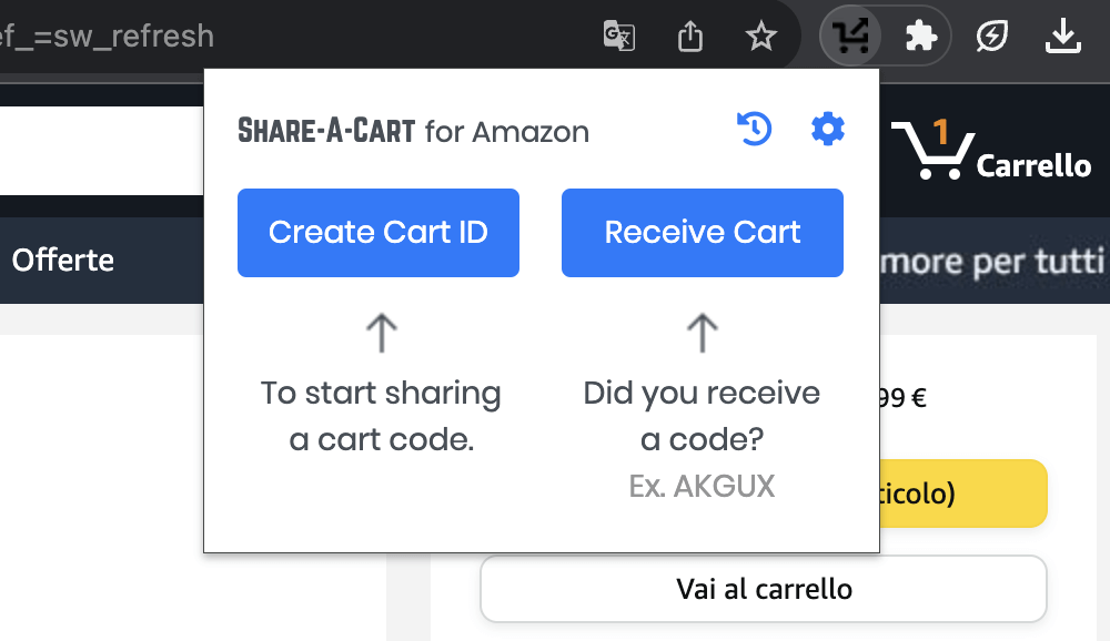 لقطة شاشة لقائمة ملحق Share-A-Cart - كيفية مشاركة أمازون عربة التسوق 6 المضغوطة