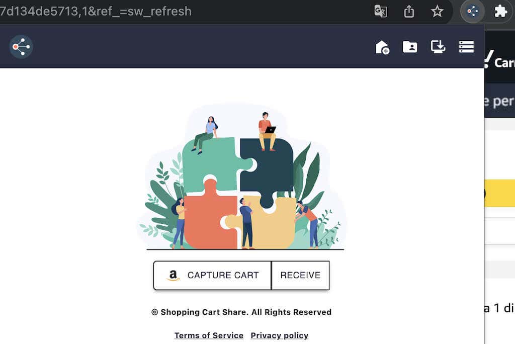 لقطة شاشة لقائمة ملحقة مشاركة سلة التسوق - كيفية مشاركة عربة التسوق الخاصة بك على أمازون 14 مضغوطة