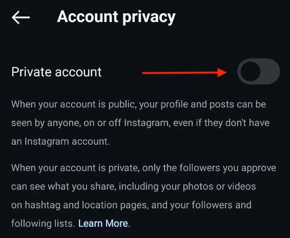 لقطة شاشة من تطبيق Instagram تحويل الحساب إلى خاص - كيفية إخفاء المتابعين على Instagram 5 المضغوطة