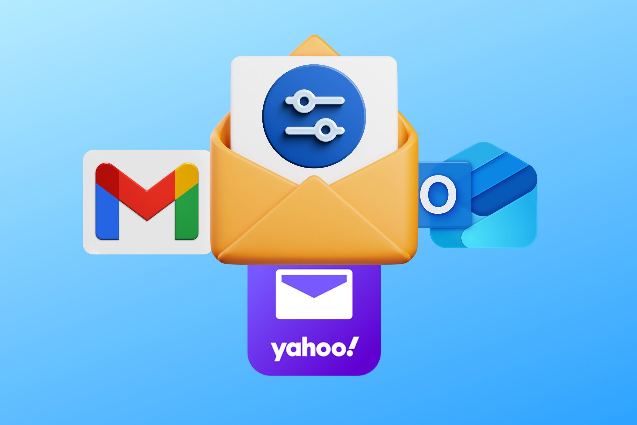 بريد إلكتروني مزود برمز الفلتر وشعار Gmail وYahoo Mail وOutlook