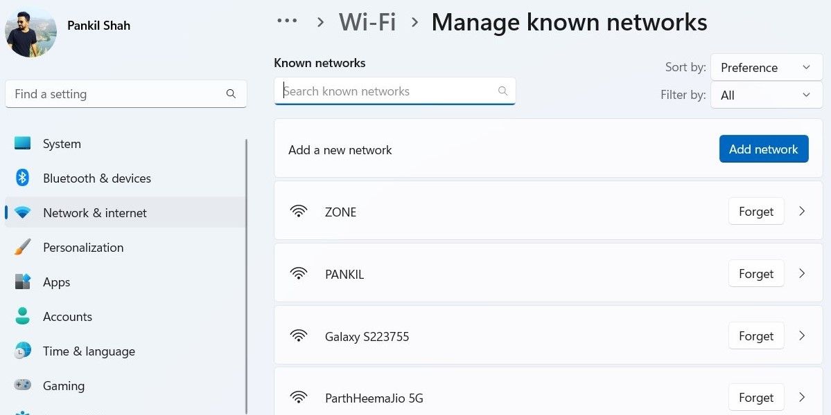 نسيان شبكة Wi-Fi على نظام Windows من تطبيق الإعدادات