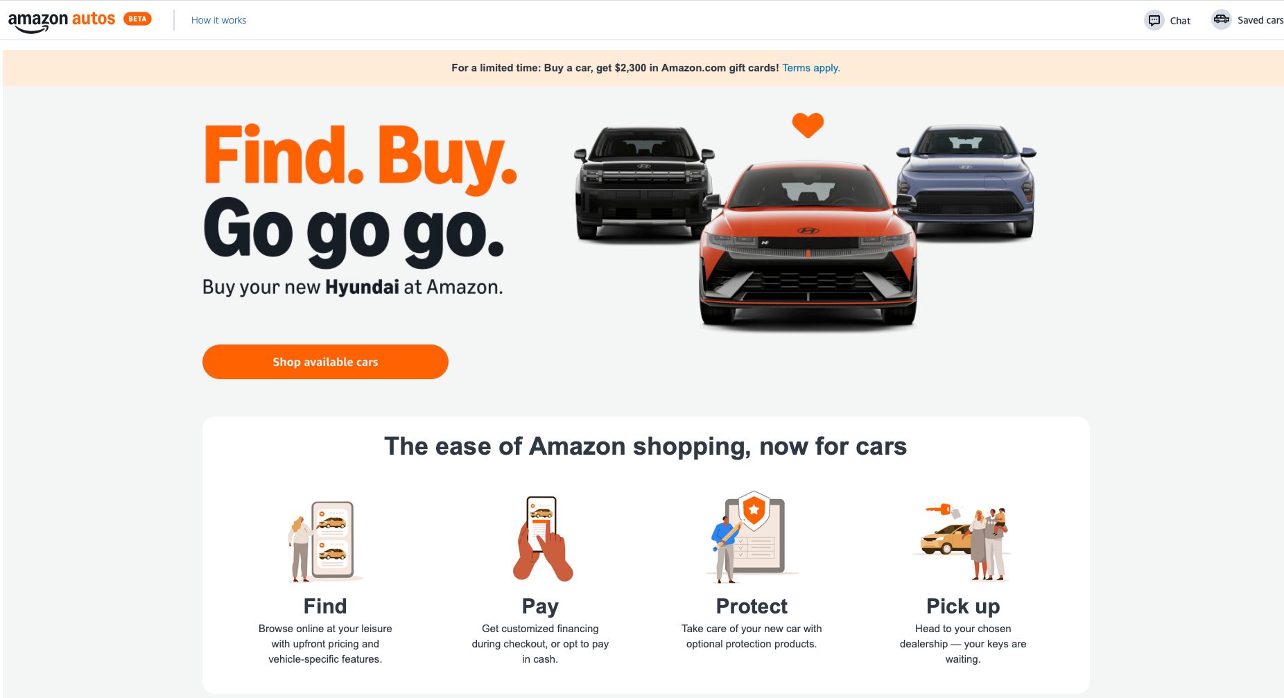 لقطة شاشة لموقع Amazon Autos. 