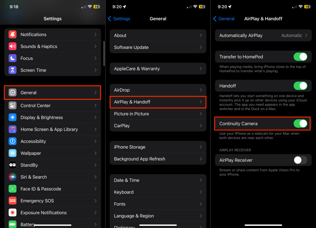 خطوات إيقاف تشغيل كاميرا الاستمرارية على iPhone