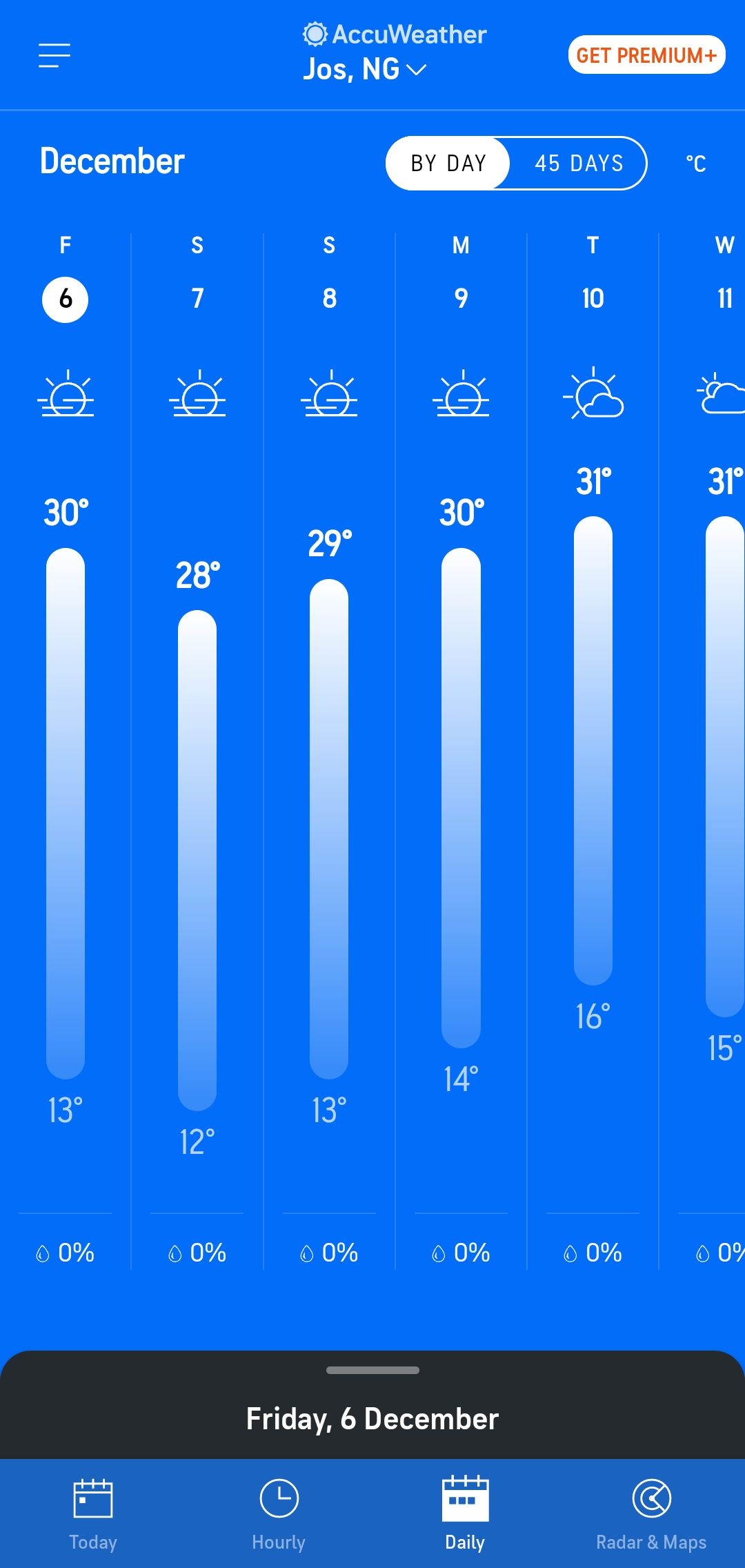 درجة الحرارة اليومية على AccuWeather