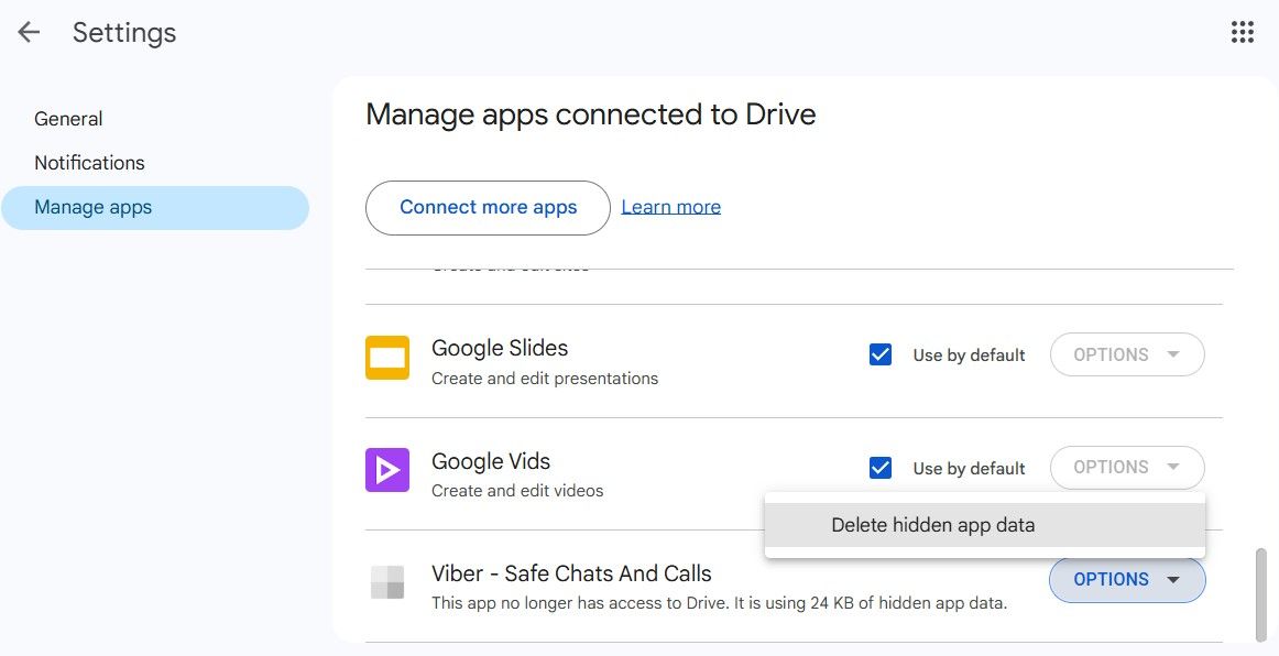 حذف بيانات التطبيق المخزنة في Google Drive 