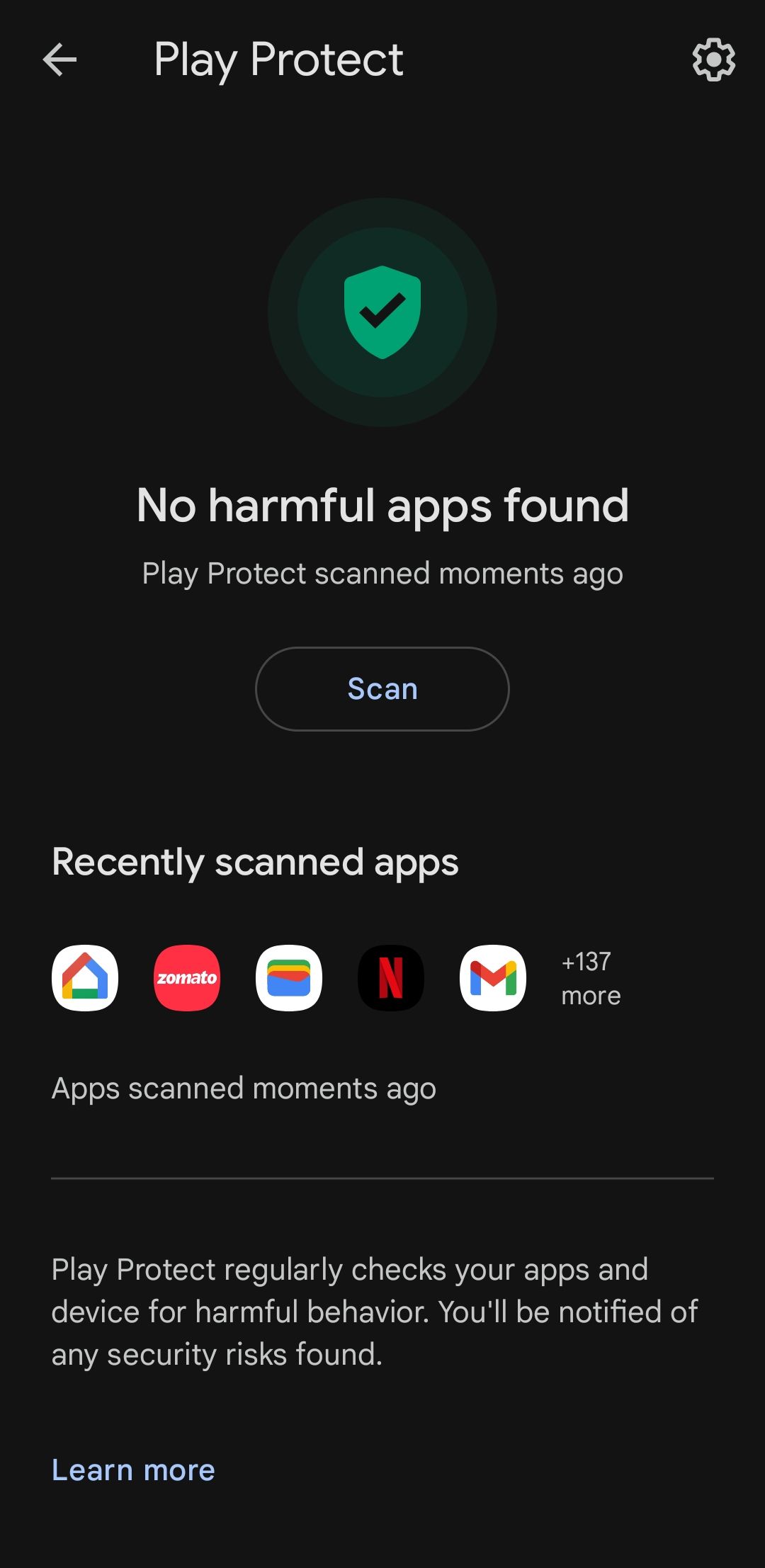 نتائج فحص Google Play Protect على نظام Android