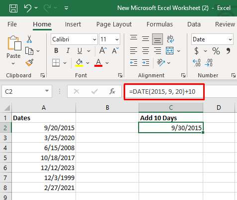 كيفية إضافة أو طرح التواريخ في صورة Excel 3