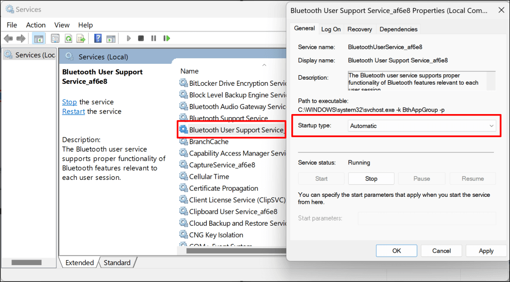 خطوات تغيير نوع بدء تشغيل خدمة دعم مستخدم Bluetooth