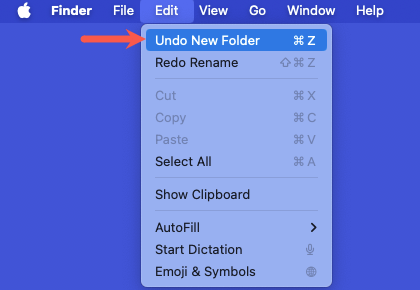 التراجع عن المجلد الجديد على نظام التشغيل macOS