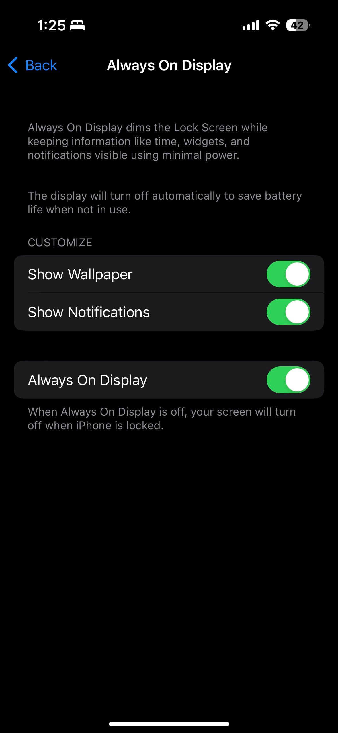 خيارات Always On Display ضمن تطبيق الإعدادات على iOS 16