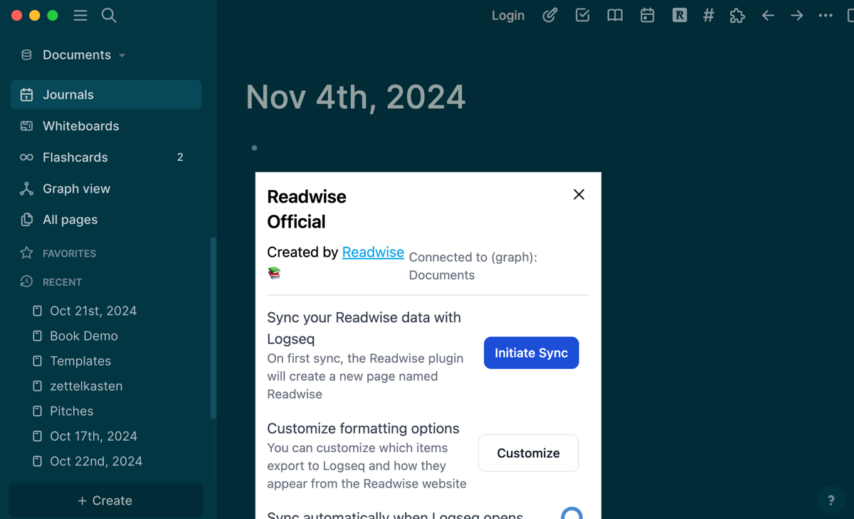 البرنامج المساعد Readwise في Logseq