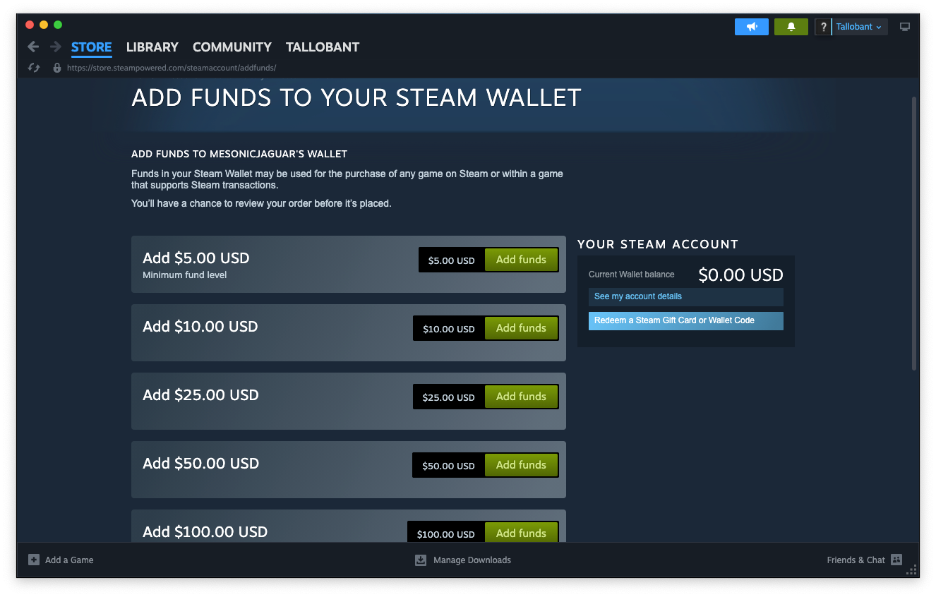 إضافة الأموال إلى صفحة المحفظة على Steam