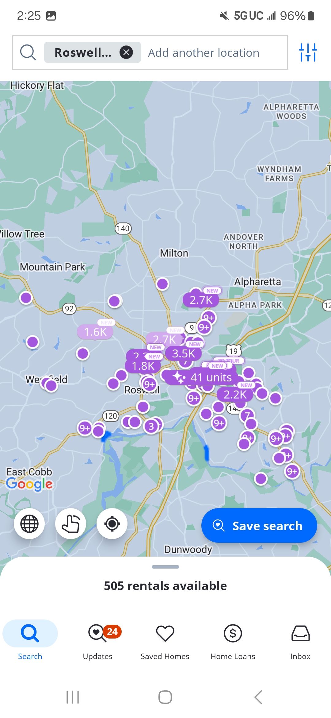 عرض الخريطة على تطبيق Zillow